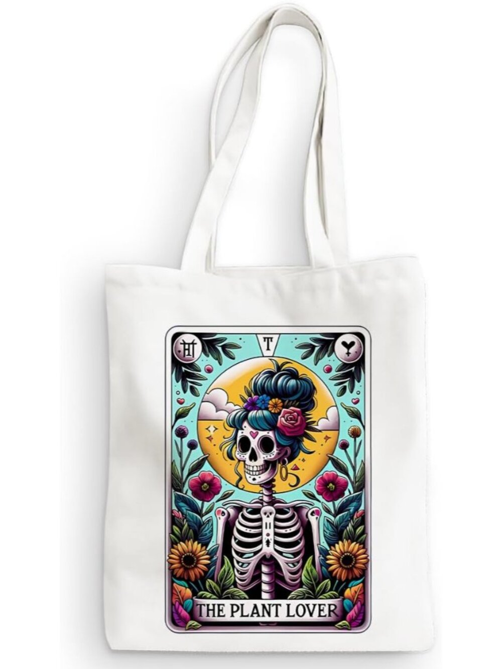 Funny Skull Tarot Card Sarcastic Canvas Tote Bag Witchy Gifts for Women Grocery